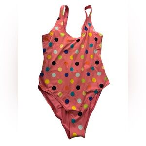 NWT Happy Socks Pink Polka Dot One Piece Scoop Back Swimsuit